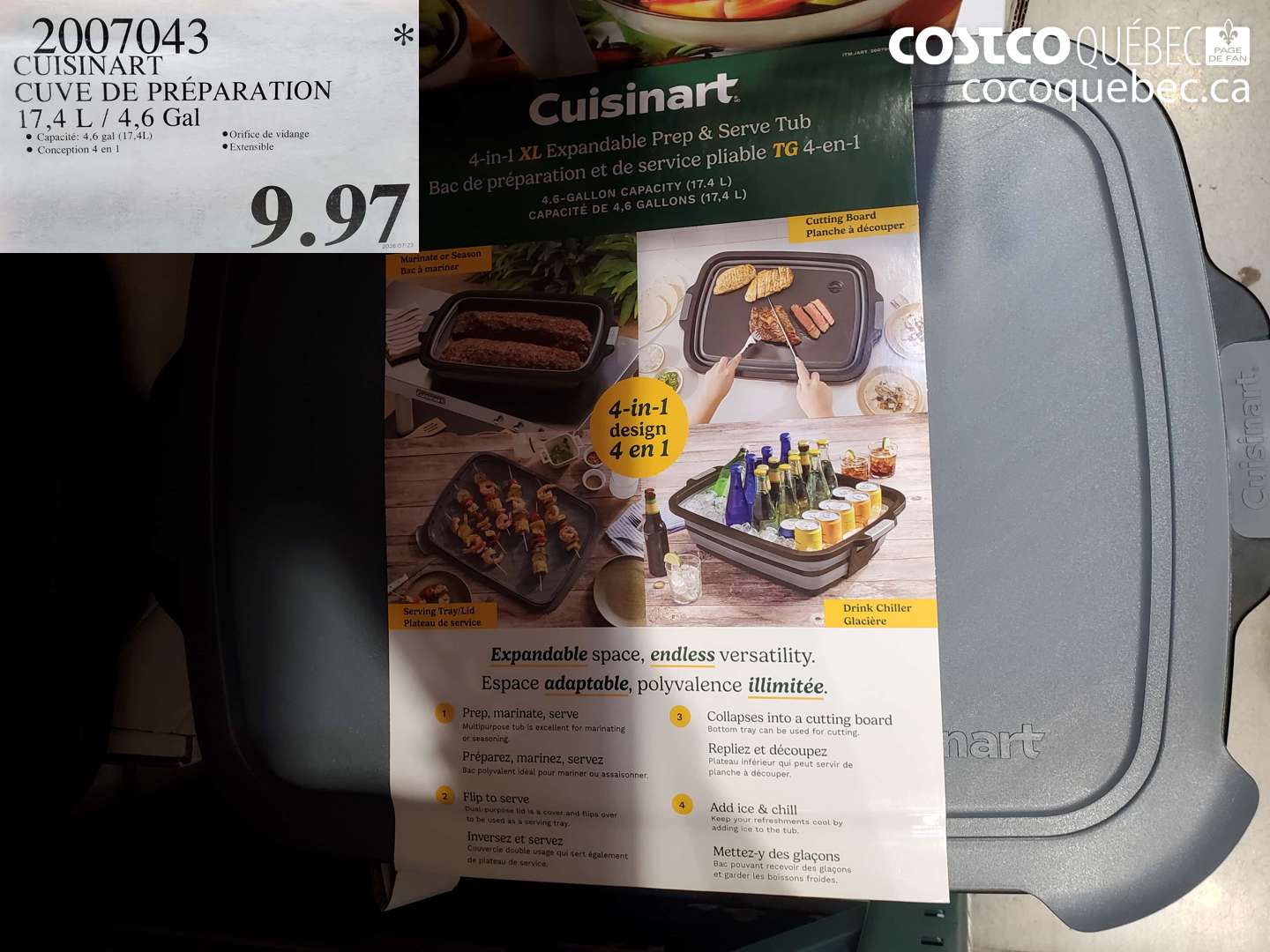 2007043 CUISINART CUVE DE PRÉPARATION 17.4 L / 4.6 GAL $9.97