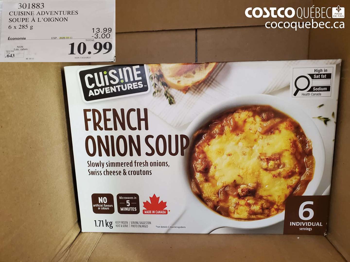 301883 CUISINE ADVENTURES SOUPE À L'OIGNON ($3.00 INSTANT SAVINGS EXPIRES ON 2026-10-11) $10.99