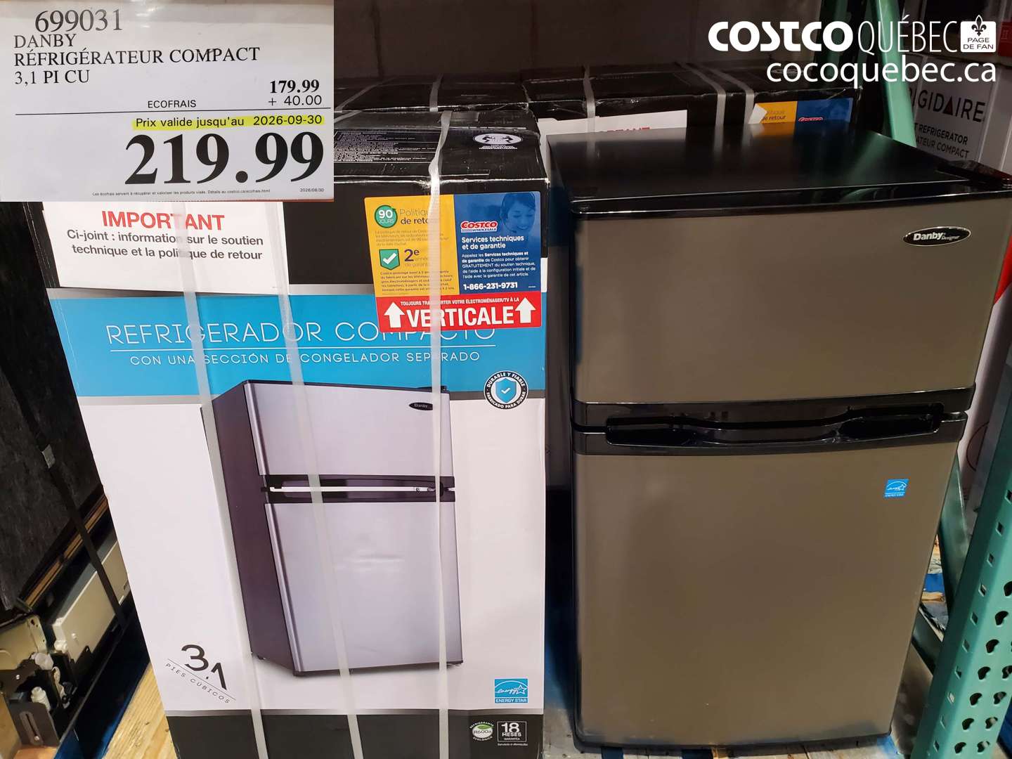 699031 DANBY RÉFRIGÉRATEUR COMPACT 3.1 PI CU (EXPIRES ON 2026-09-30) $219.99