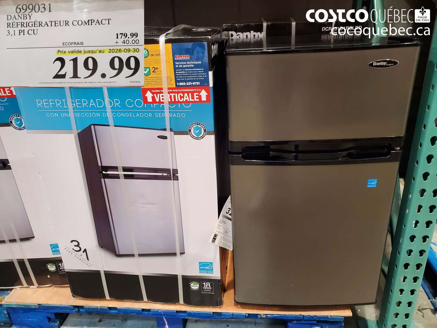 699031 DANBY RÉFRIGÉRATEUR COMPACT 3.1 PI CU (EXPIRES ON 2026-09-30) $219.99
