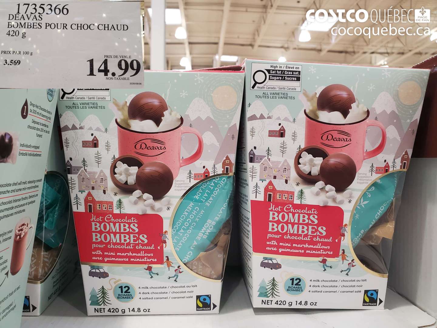1735366 DEAVAS BOMBES POUR CHOC CHAUD 420 G $14.99