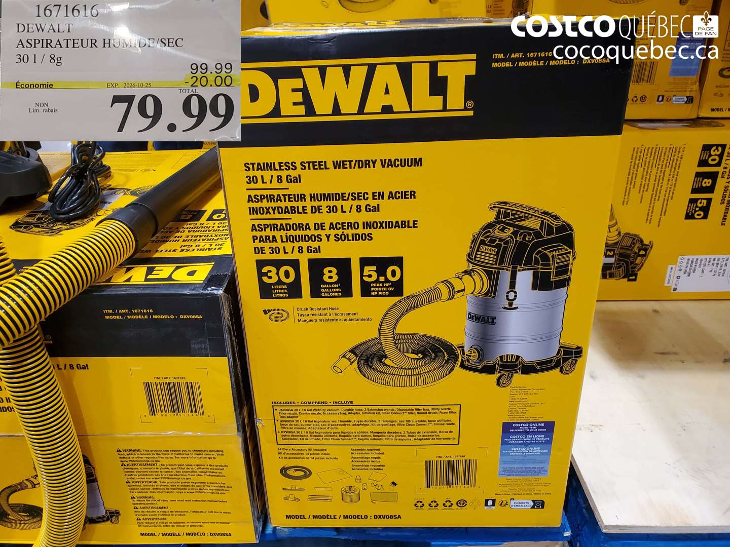 1671616 DEWALT ASPIRATEUR HUMIDE/SEC 30 L / 8G ($20.00 INSTANT SAVINGS EXPIRES ON 2026-10-25) $79.99