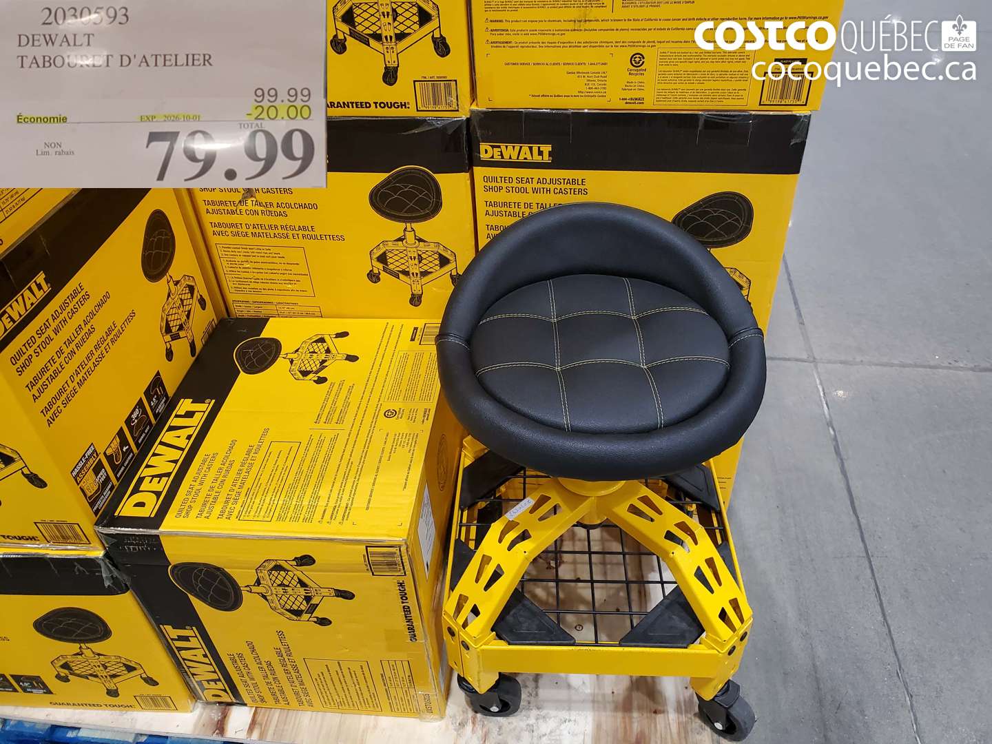 2030593 DEWALT TABOURET D'ATELIER ($20.00 INSTANT SAVINGS EXPIRES ON 2026-10-01) $79.99