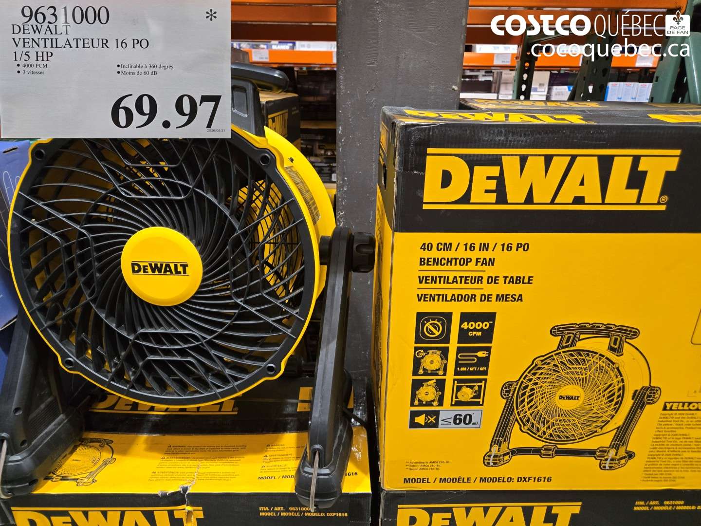 9631000 DEWALT VENTILATEUR 16 PO 1/5 HP $69.97