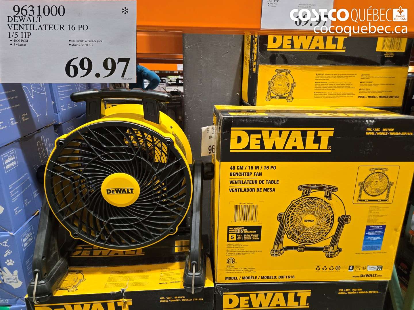 9631000 DEWALT VENTILATEUR 16 PO 1/5 HP $69.97