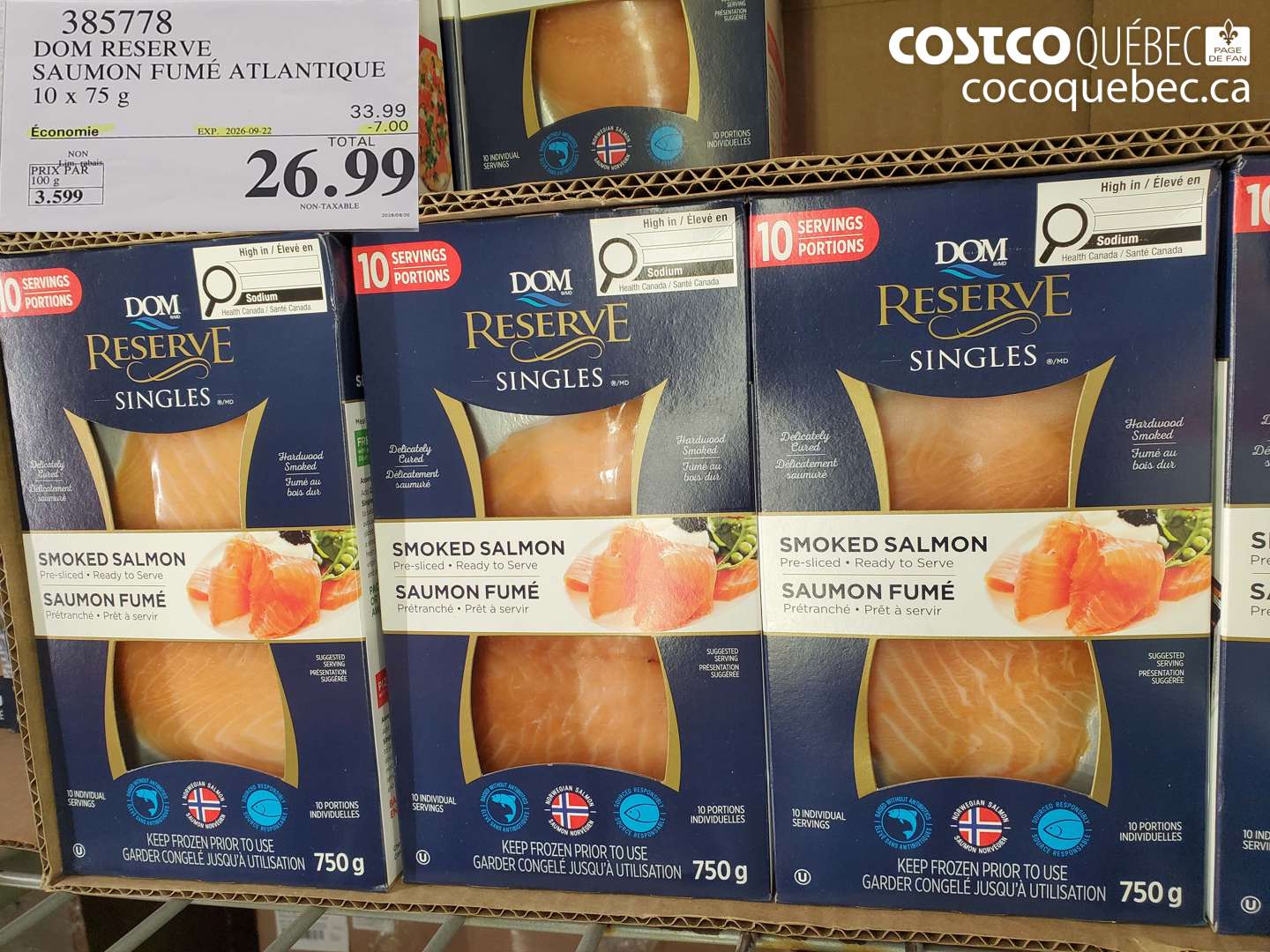 385778 DOM RESERVE SAUMON FUMÉ ATLANTIQUE 10 X 75 G ($7.00 INSTANT SAVINGS EXPIRES ON 2026-09-22) $26.99