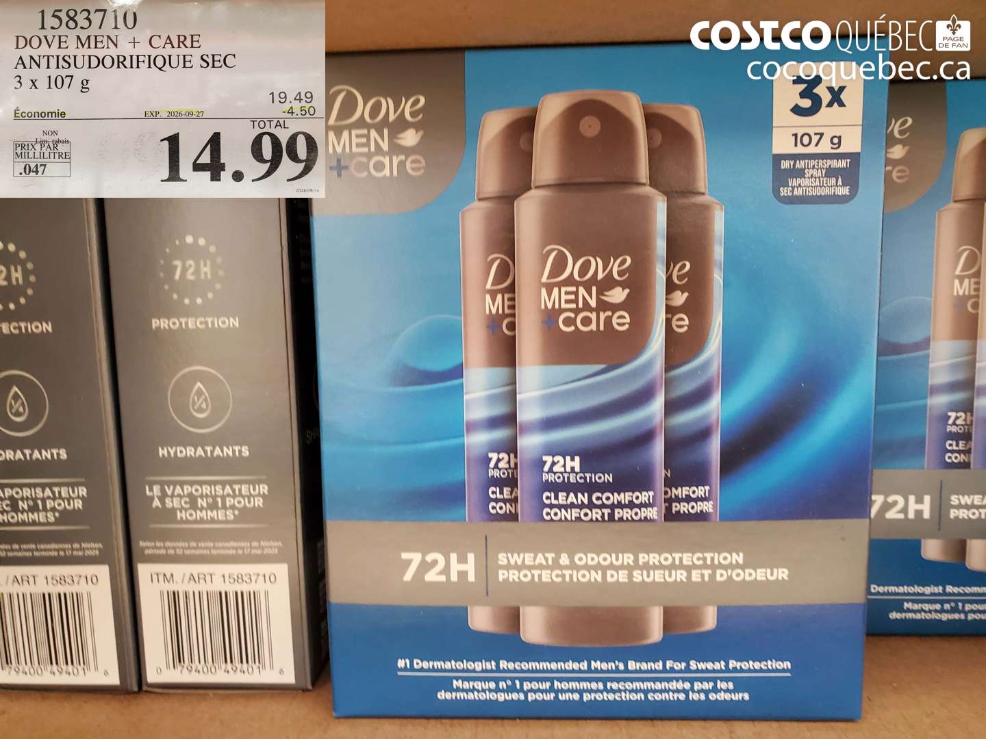 1583710 DOVE MEN + CARE ANTISUDORIFIQUE SEC ($4.50 INSTANT SAVINGS EXPIRES ON 2026-09-27) $14.99