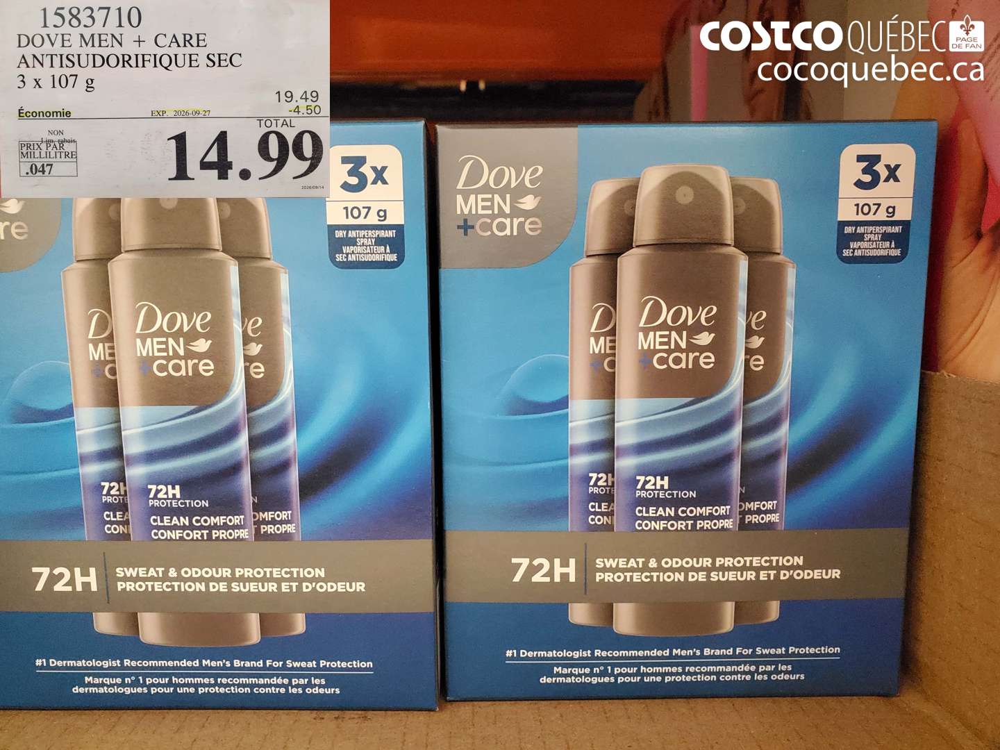 1583710 DOVE MEN + CARE ANTISUDORIFIQUE SEC 3 X 107 G ($4.50 INSTANT SAVINGS EXPIRES ON 2026-09-27) $14.99
