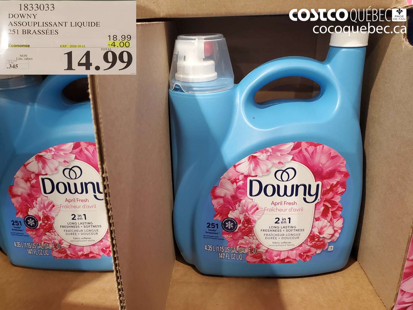 1833033 DOWNY ASSOUPLISSANT LIQUIDE 251 BRASSÉES ($4.00 INSTANT SAVINGS EXPIRES ON 2026-10-11) $14.99