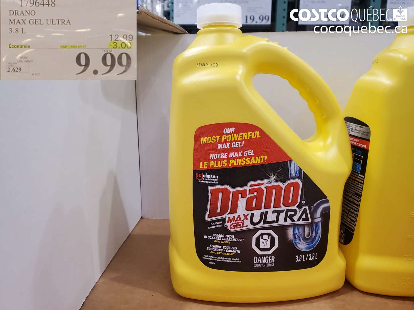1796448 DRANO MAX GEL ULTRA 3.8 L ($3.00 INSTANT SAVINGS EXPIRES ON 2026-09-27) $9.99