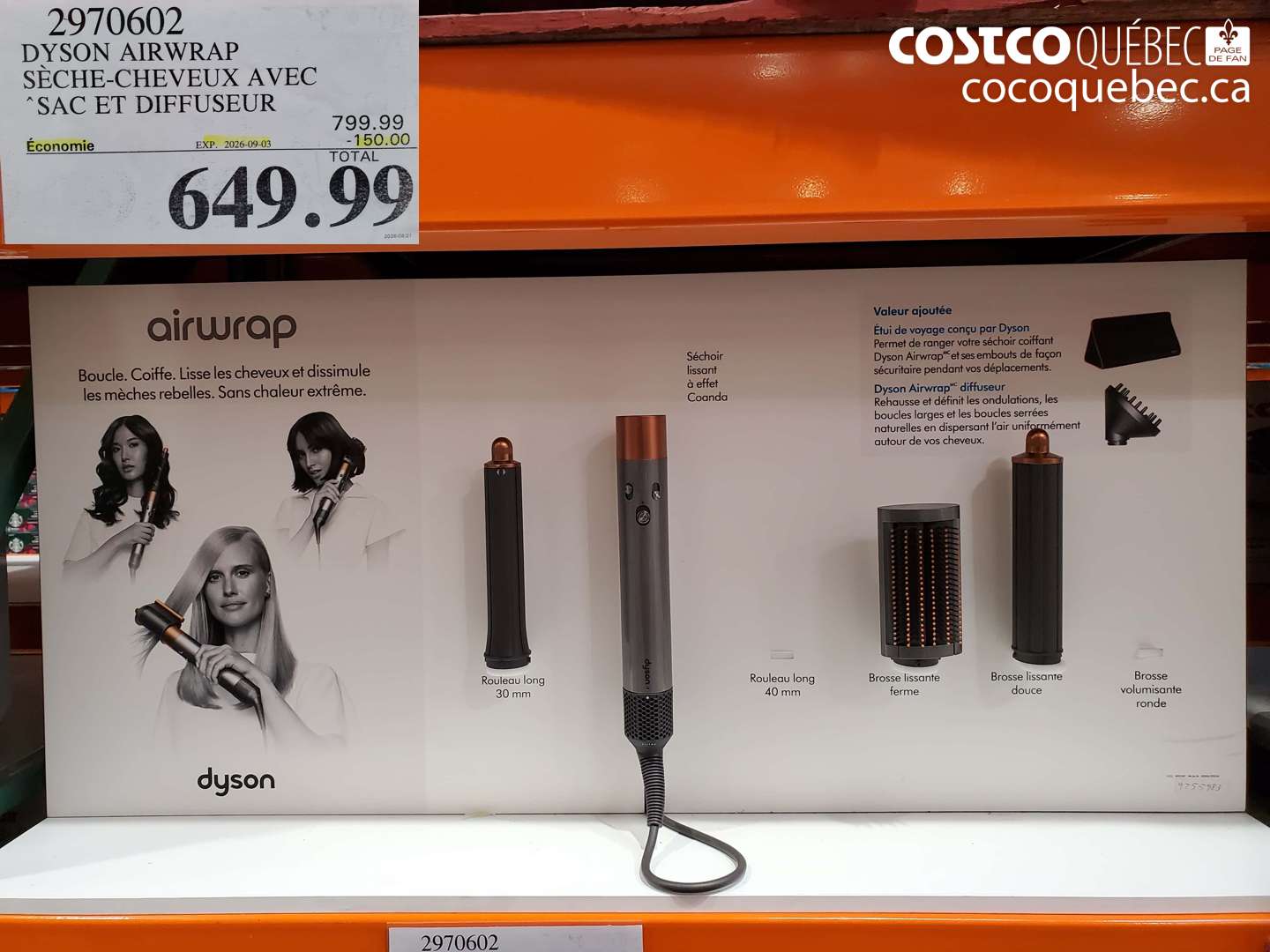 2970602 DYSON AIRWRAP SÈCHE-CHEVEUX AVEC SAC ET DIFFUSEUR ($150.00 INSTANT SAVINGS EXPIRES ON 2026-09-03) $649.99