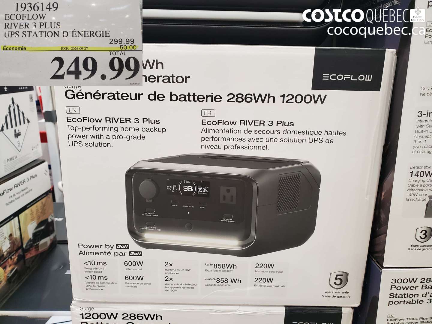 1936149 ECOFLOW RIVER 3 PLUS UPS STATION D'ÉNERGIE ($50.00 INSTANT SAVINGS EXPIRES ON 2026-09-27) $249.99