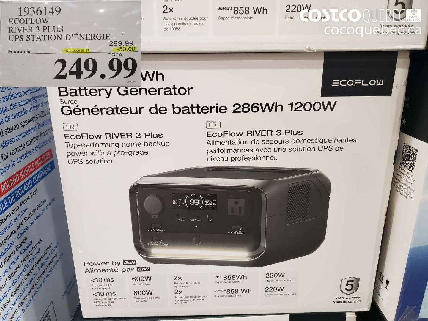 1936149 ECOFLOW RIVER 3 PLUS UPS STATION D'ÉNERGIE ($50.00 INSTANT SAVINGS EXPIRES ON 2026-09-27) $249.99