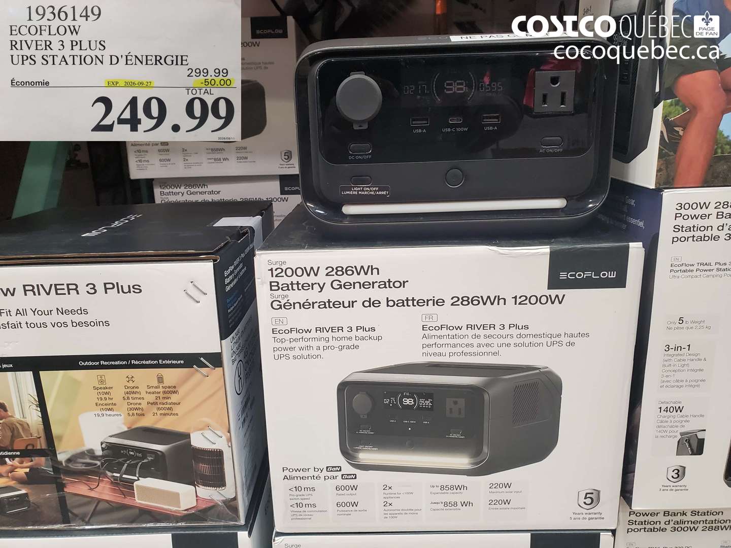 1936149 ECOFLOW RIVER 3 PLUS UPS STATION D'ÉNERGIE ($50.00 INSTANT SAVINGS EXPIRES ON 2026-09-27) $249.99