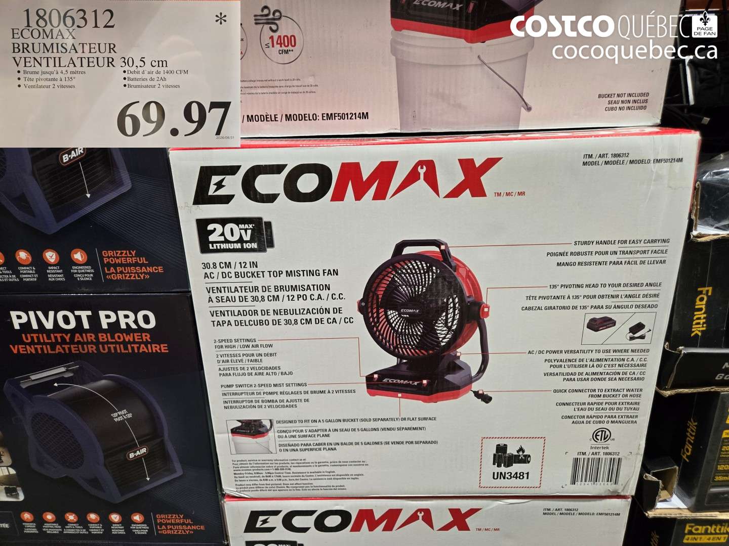 1806312 ECOMAX BRUMISATEUR VENTILATEUR 30.5 CM $69.97