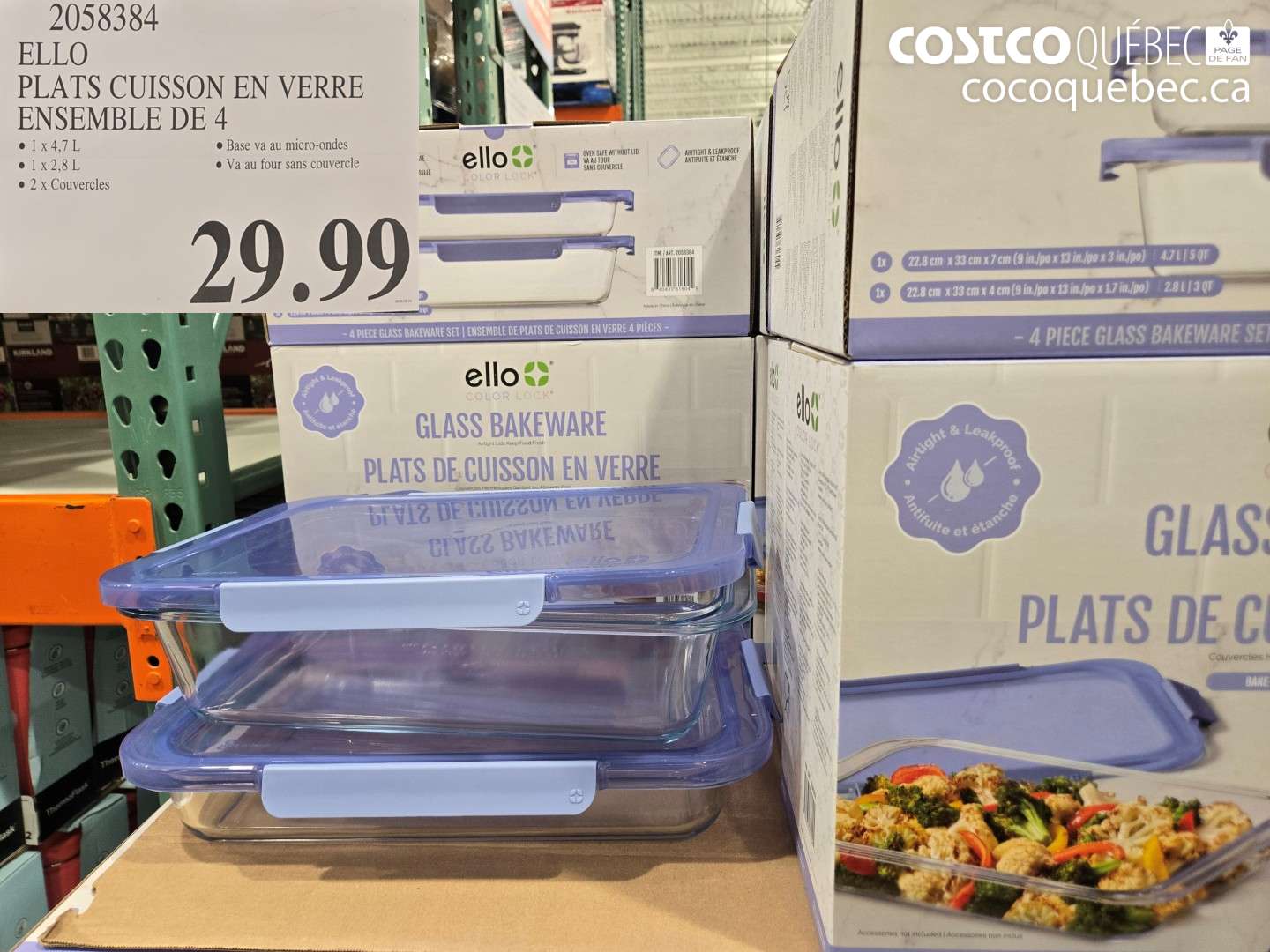 2058384 ELLO PLATS CUISSON EN VERRE ENSEMBLE DE 4 $29.99