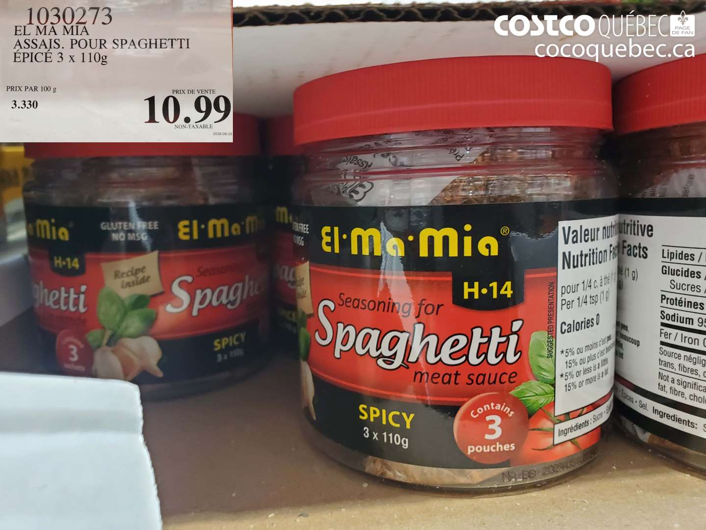 1030273 EL MA MIA ASSAIS. POUR SPAGHETTI ÉPICÉ 3 X 110G $10.99