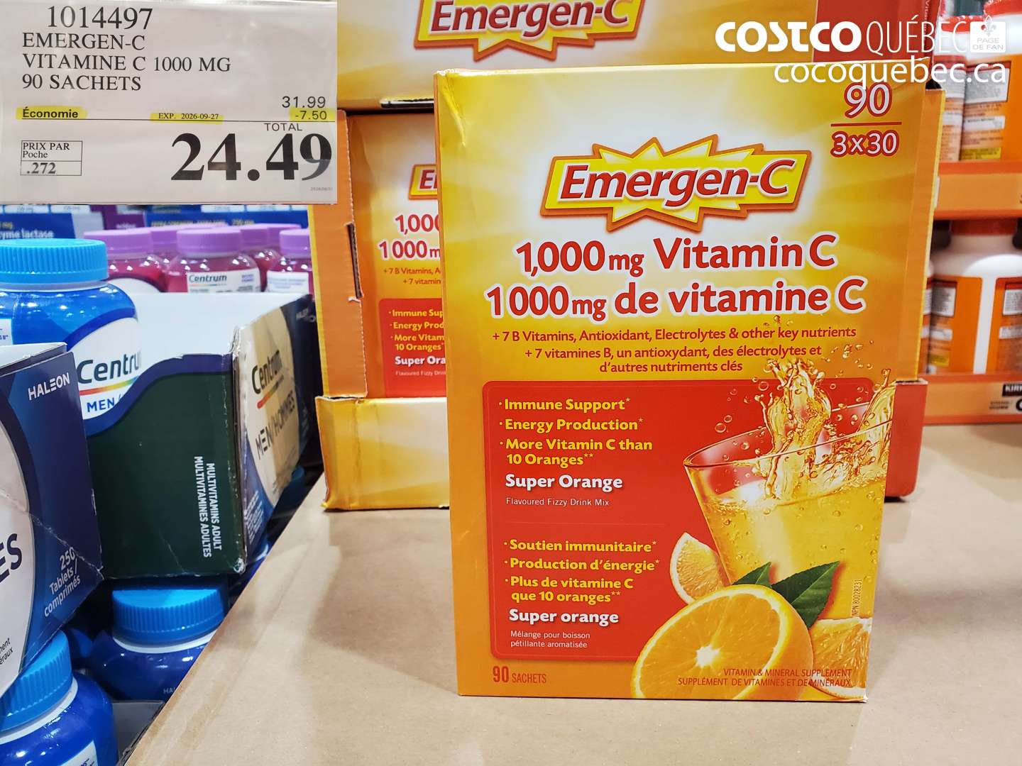 1014497 EMERGEN-C VITAMINE C 1000 MG 90 SACHETS ($7.50 INSTANT SAVINGS EXPIRES ON 2026-09-27) $24.49