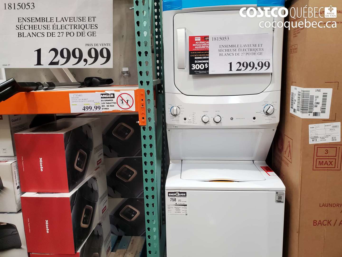 1815053 ENSEMBLE LAVEUSE ET SÉCHEUSE ÉLECTRIQUES BLANCS DE 27 PO DE GE $1299.99