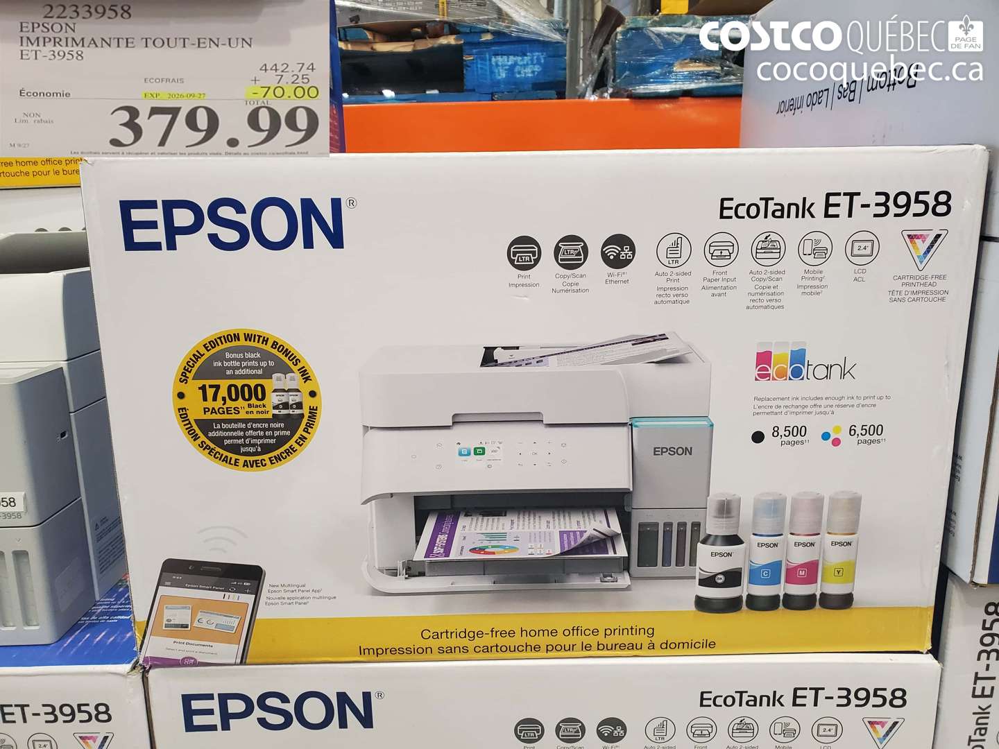 2233958 EPSON IMPRIMANTE TOUT-EN-UN ET-3958 ($70.00 INSTANT SAVINGS EXPIRES ON 2026-09-27) $379.99