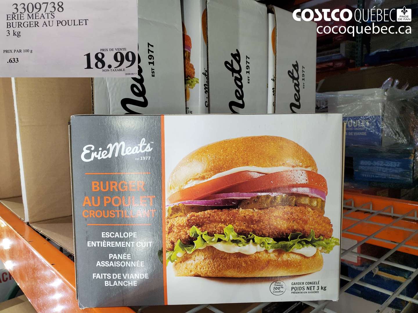 3309738 ERIE MEATS BURGER AU POULET $18.99