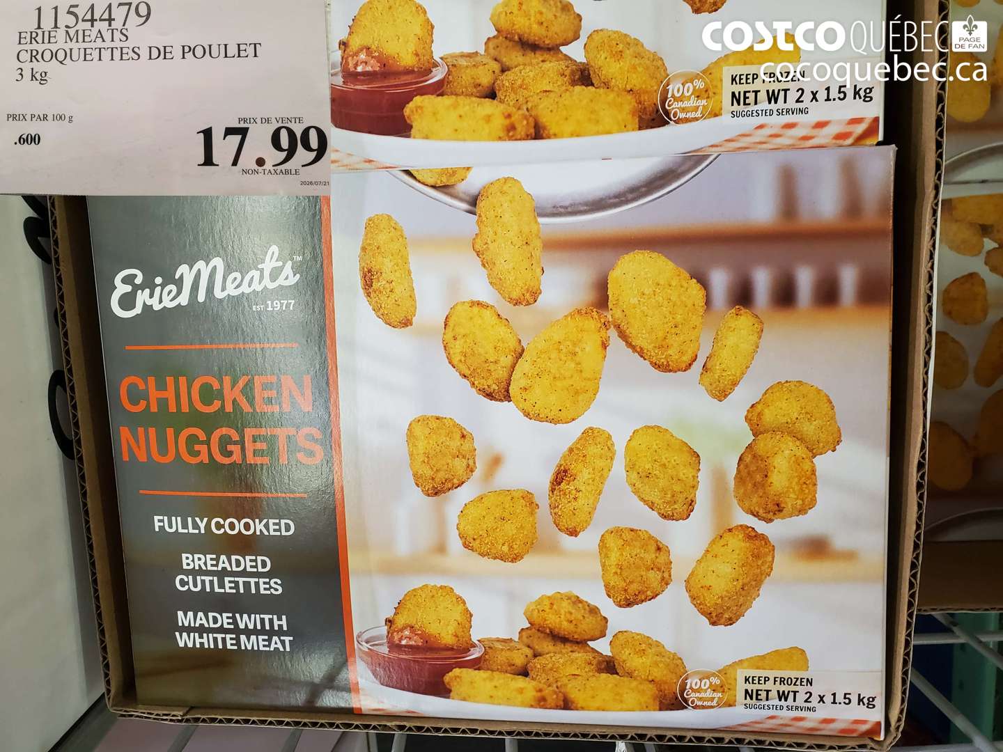 1154479 ERIE MEATS CROQUETTES DE POULET $17.99