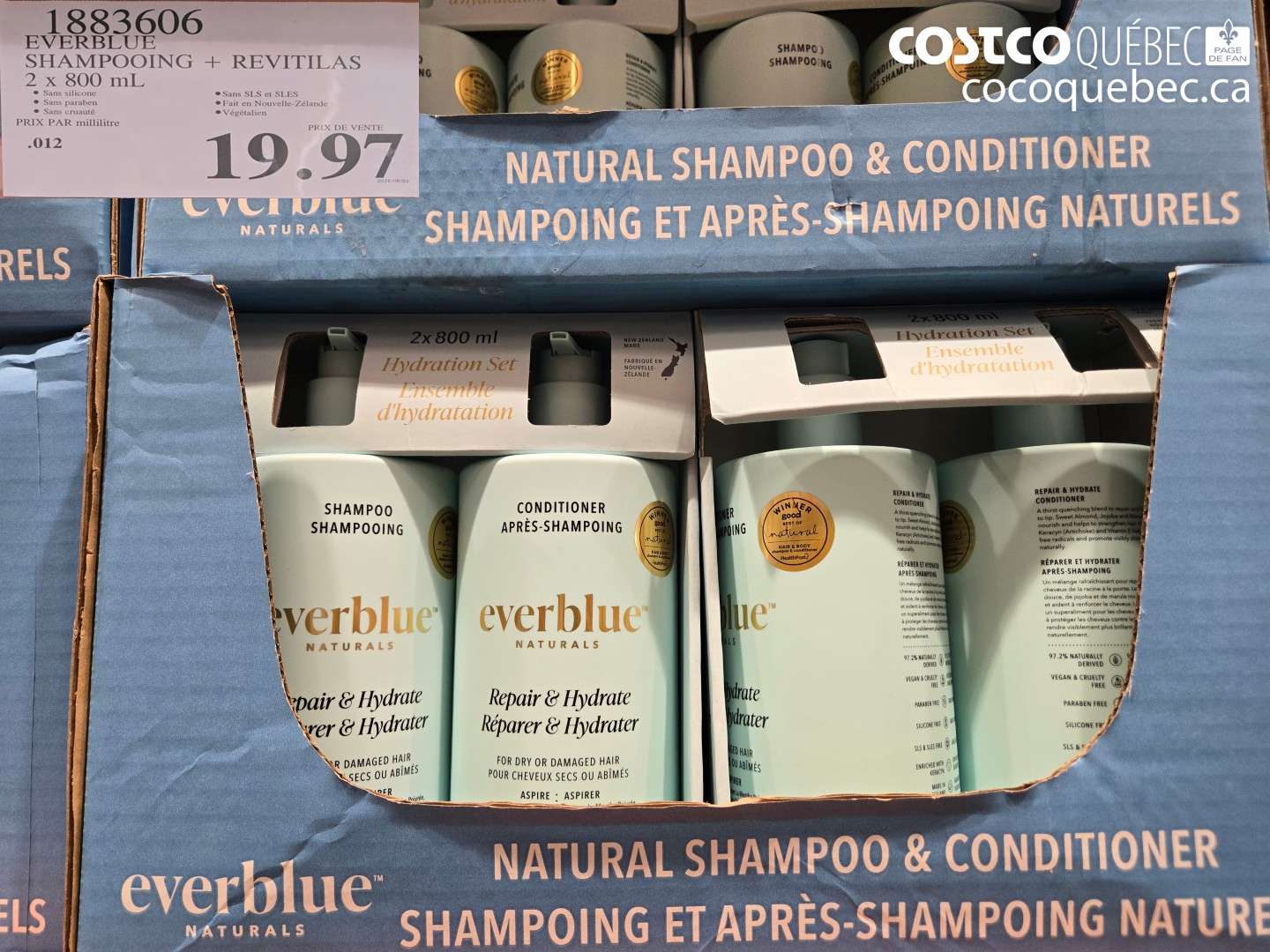 1883606 EVERBLUE SHAMPOOING + REVITILAS 2 X 800 ML $19.97
