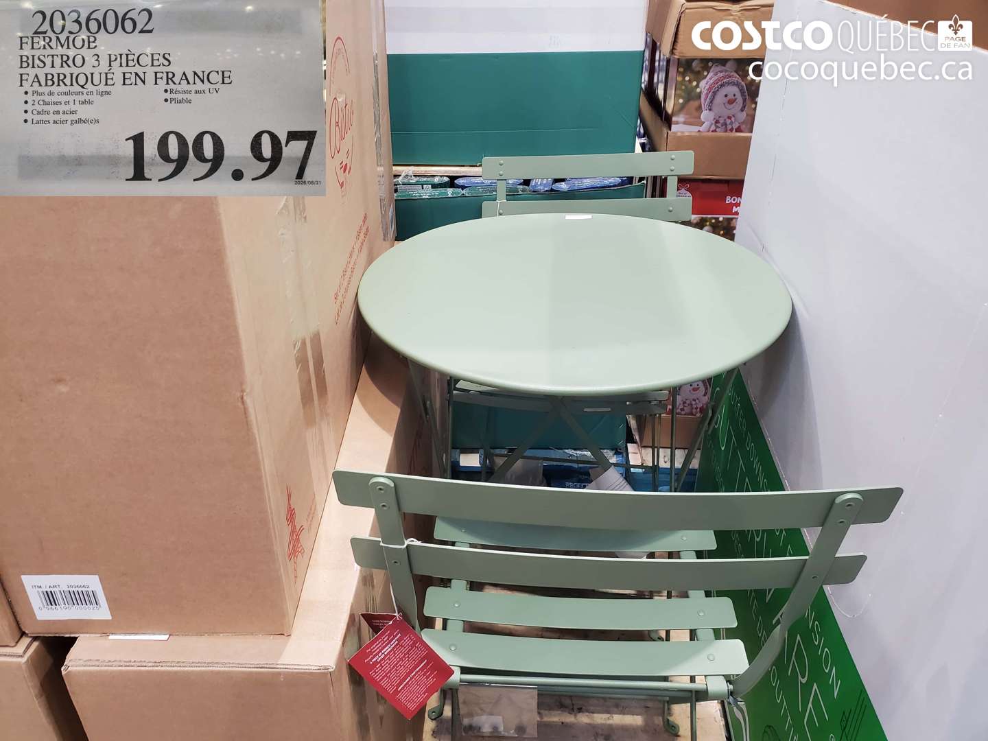 2036062 FERMOB BISTRO 3 PIÈCES FABRIQUÉ EN FRANCE $199.97