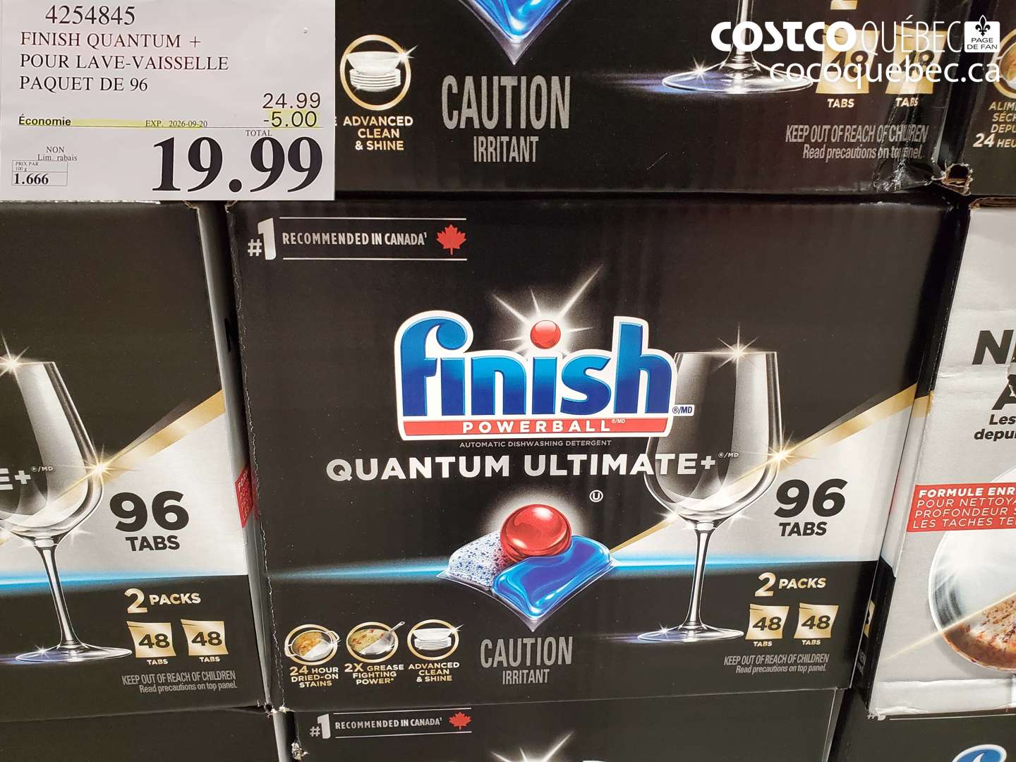 4254845 FINISH QUANTUM + POUR LAVE-VAISSELLE PAQUET DE 96 ($5.00 INSTANT SAVINGS EXPIRES ON 2026-09-20) $19.99
