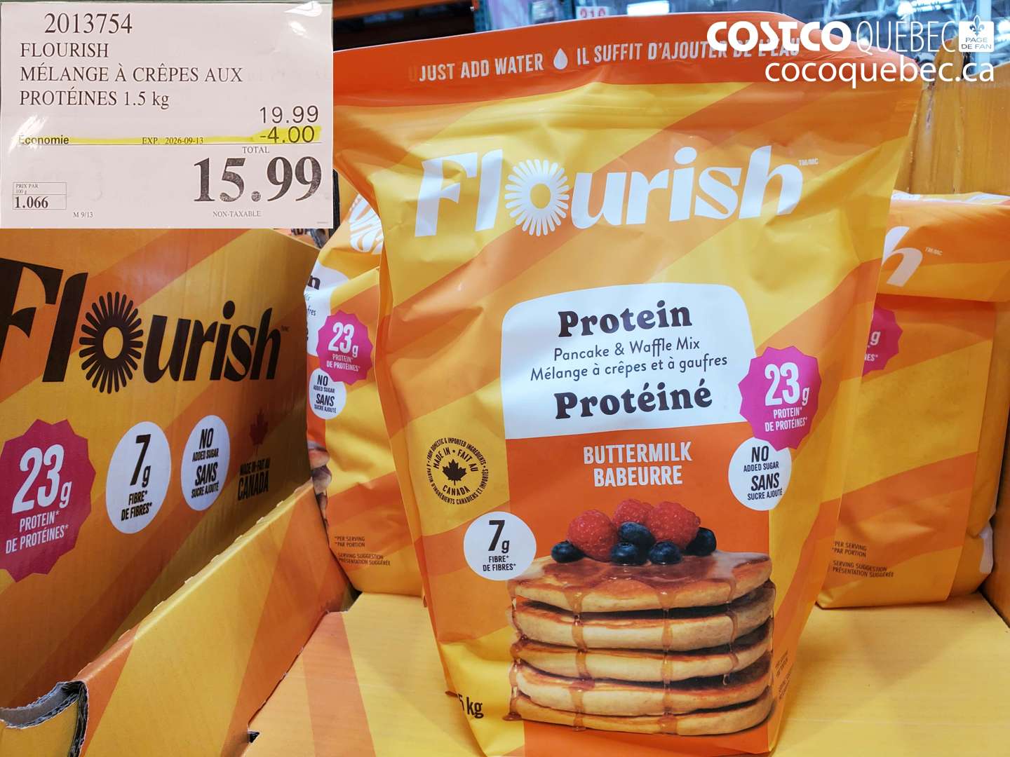 2013754 FLOURISH MÉLANGE À CRÊPES AUX PROTÉINES 1.5 KG ($4.00 INSTANT SAVINGS EXPIRES ON 2026-09-13) $15.99