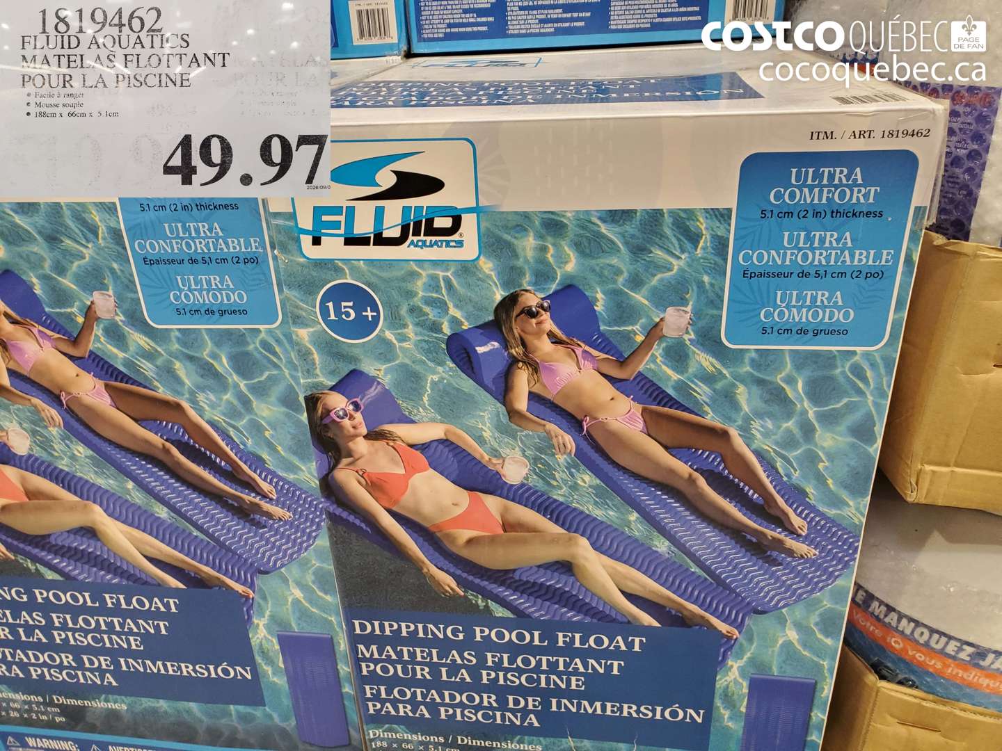 1819462 FLUID AQUATICS MATELAS FLOTTANT POUR LA PISCINE $49.97