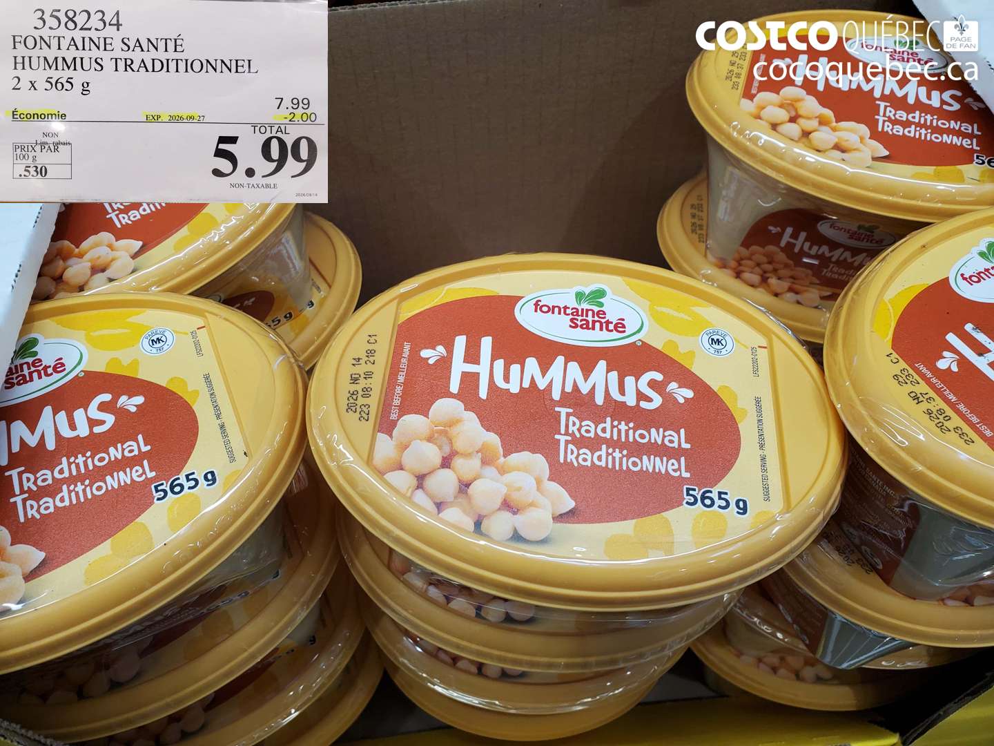358234 FONTAINE SANTÉ HUMMUS TRADITIONNEL ($2.00 INSTANT SAVINGS EXPIRES ON 2026-09-27) $5.99