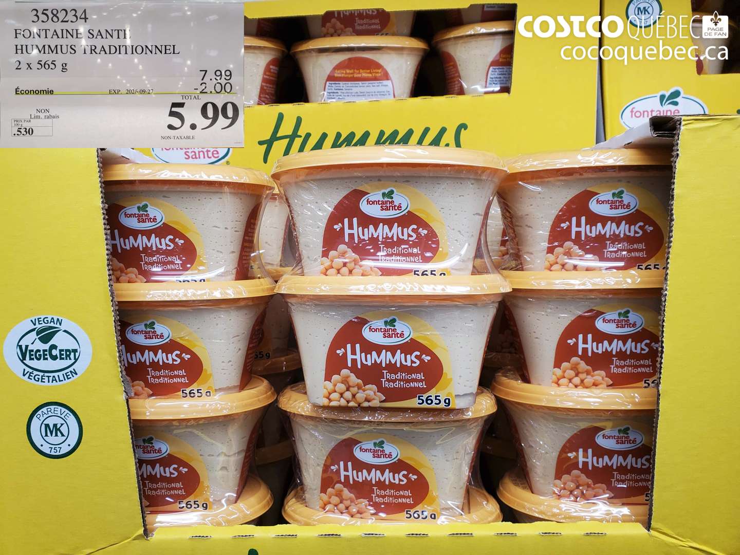 358234 FONTAINE SANTE HUMMUS TRADITIONNEL ($2.00 INSTANT SAVINGS EXPIRES ON 2026-09-27) $5.99