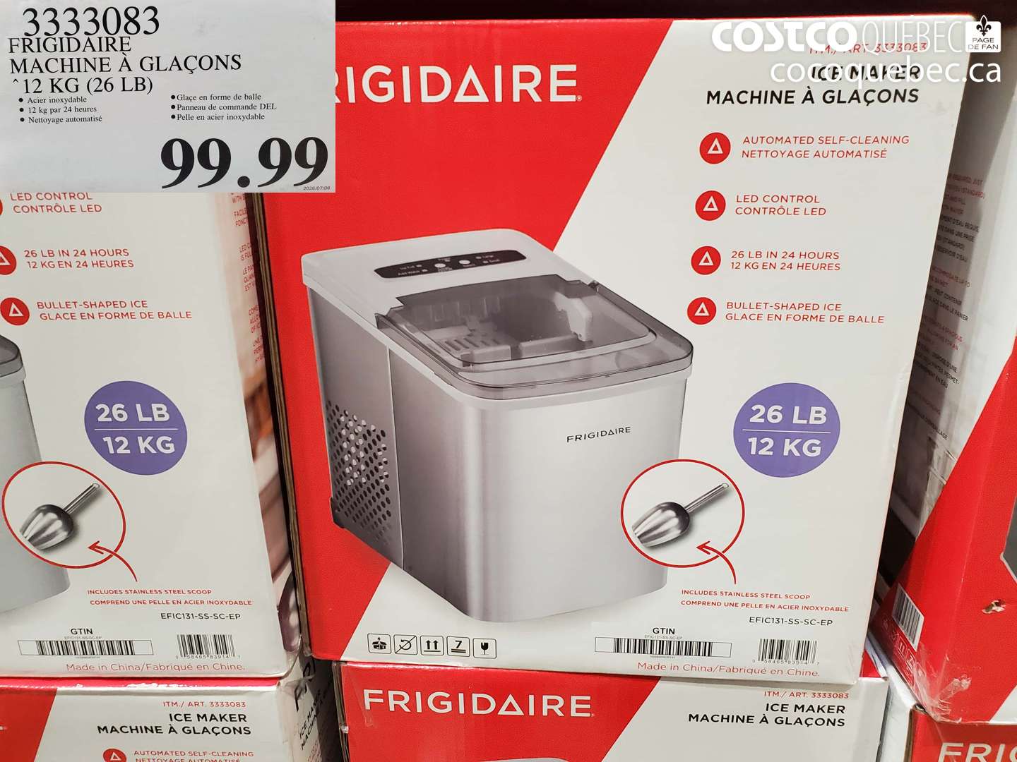 3333083 FRIGIDAIRE MACHINE À GLAÇONS 12 KG (26 LB) $99.99