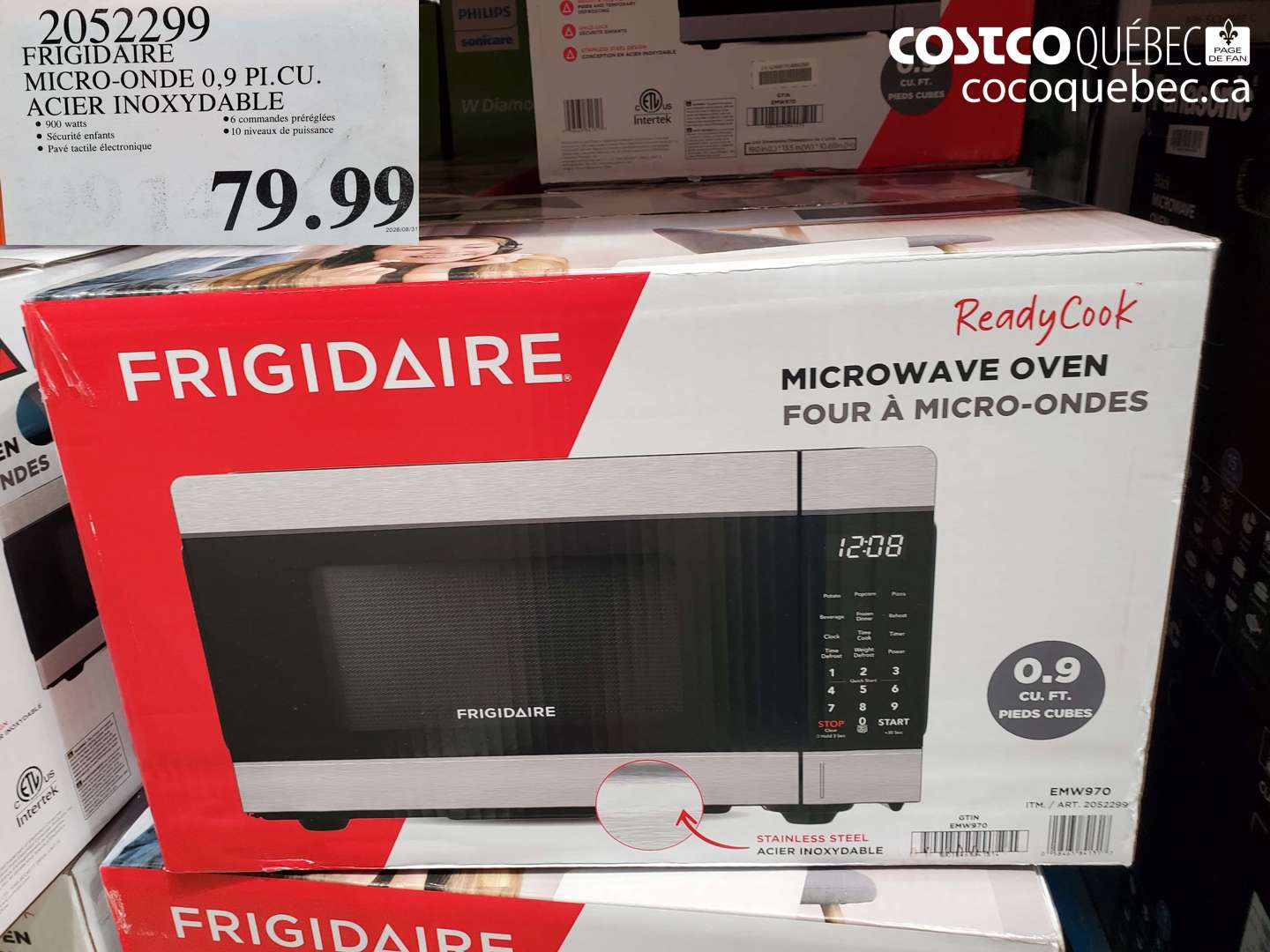 2052299 FRIGIDAIRE MICRO-ONDE 0.9 PI.CU. ACIER INOXYDABLE $79.99