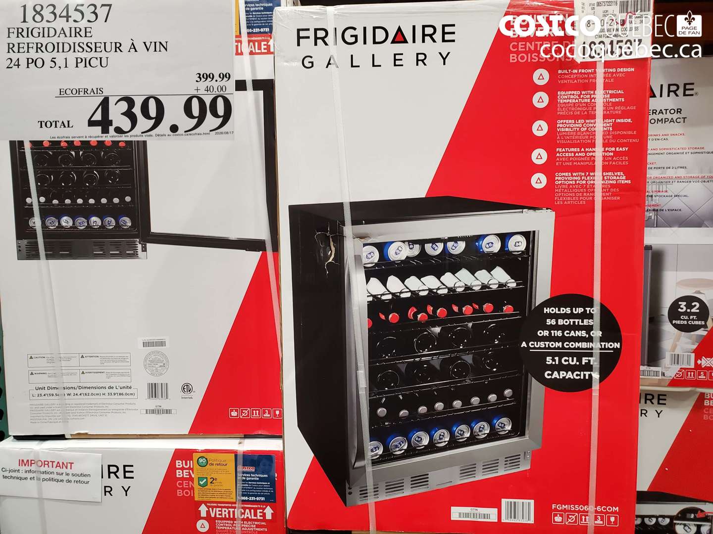 1834537 FRIGIDAIRE REFROIDISSEUR À VIN 24 PO 5.1 PICU $439.99
