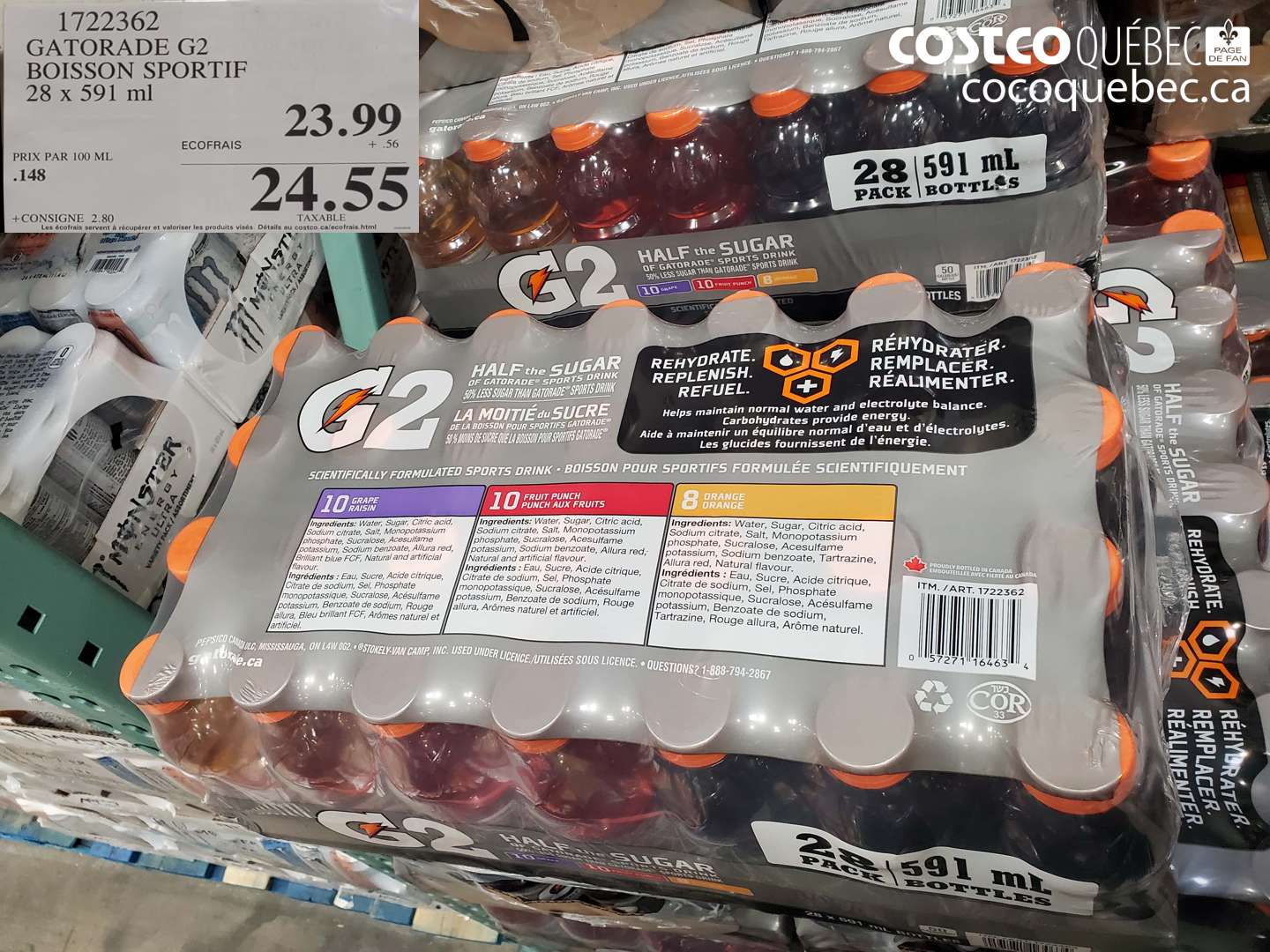 1722362 GATORADE G2 BOISSON SPORTIF 28 X 591 ML $24.55