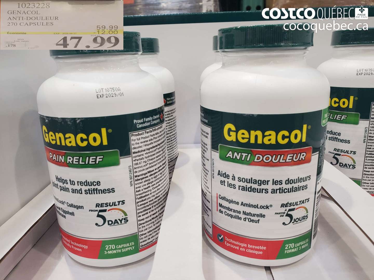 1023228 GENACOL ANTI-DOULEUR 270 CAPSULES ($12.00 INSTANT SAVINGS EXPIRES ON 2026-09-27) $47.99