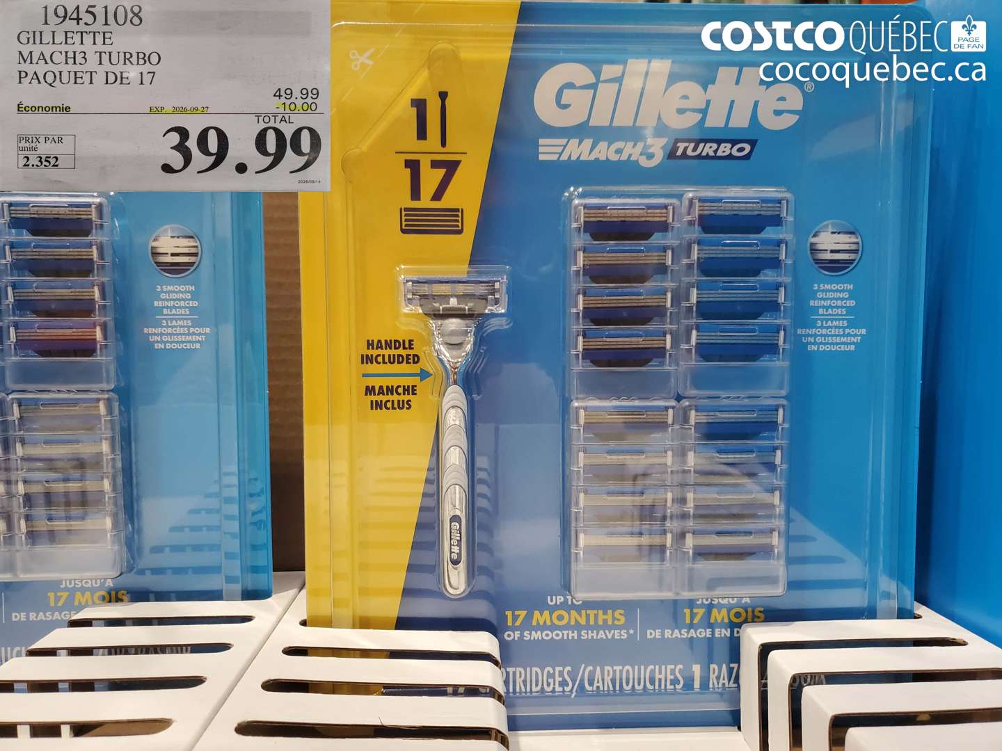 1945108 GILLETTE MACH3 TURBO PAQUET DE 17 ($10.00 INSTANT SAVINGS EXPIRES ON 2026-09-27) $39.99