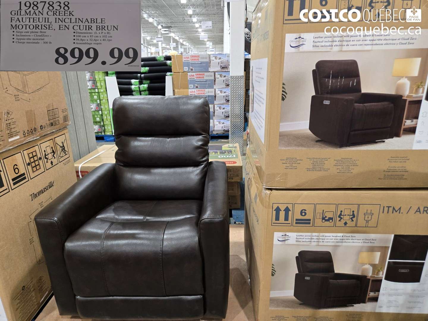 1987838 GILMAN CREEK FAUTEUIL INCLINABLE MOTORISÉ, EN CUIR BRUN $899.99