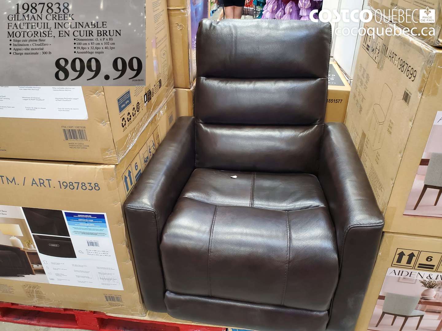 1987838 GILMAN CREEK FAUTEUIL INCLINABLE MOTORISÉ, EN CUIR BRUN $899.99