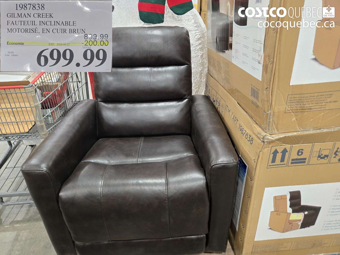 1987838 GILMAN CREEK FAUTEUIL INCLINABLE MOTORISÉ, EN CUIR BRUN ($200.00 INSTANT SAVINGS EXPIRES ON 2026-09-27) $699.99