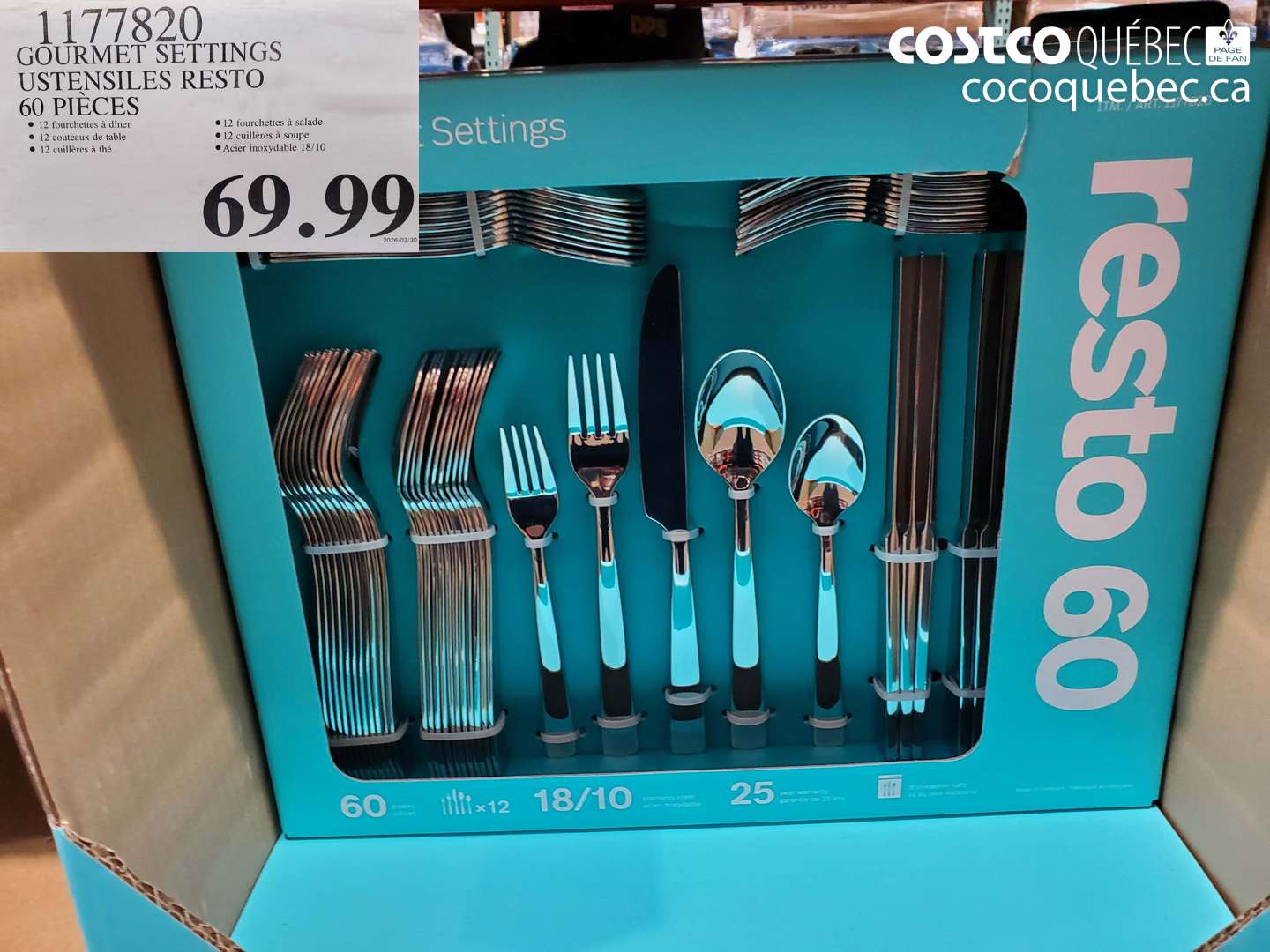 1177820 GOURMET SETTINGS USTENSILES RESTO 60 PIÈCES $69.99