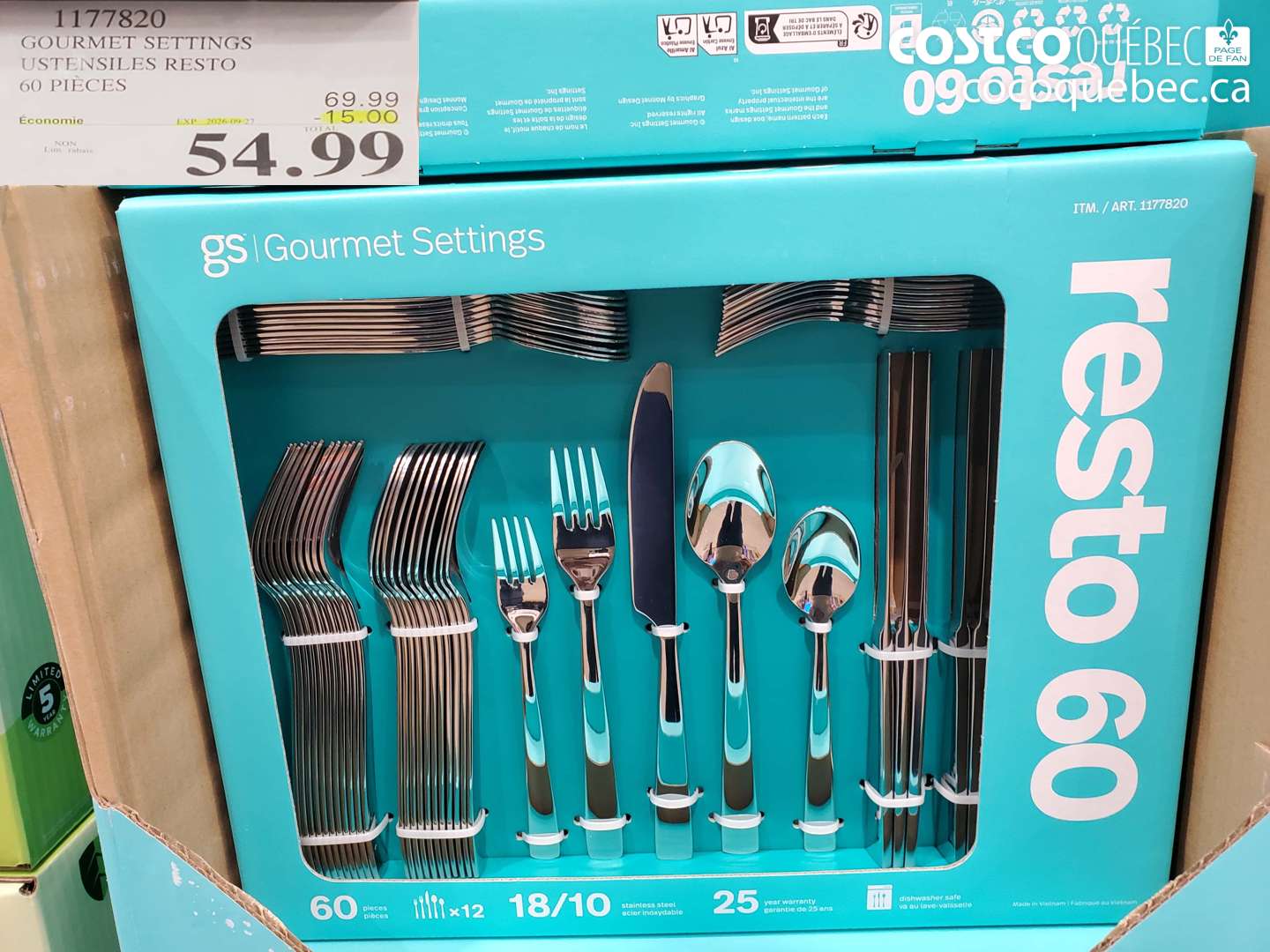 1177820 GOURMET SETTINGS USTENSILES RESTO 60 PIÈCES ($15.00 INSTANT SAVINGS EXPIRES ON 2026-09-27) $54.99