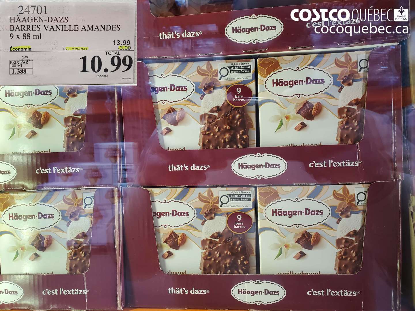 24701 HÄAGEN-DAZS BARRES VANILLE AMANDES ($3.00 INSTANT SAVINGS EXPIRES ON 2026-09-13) $10.99