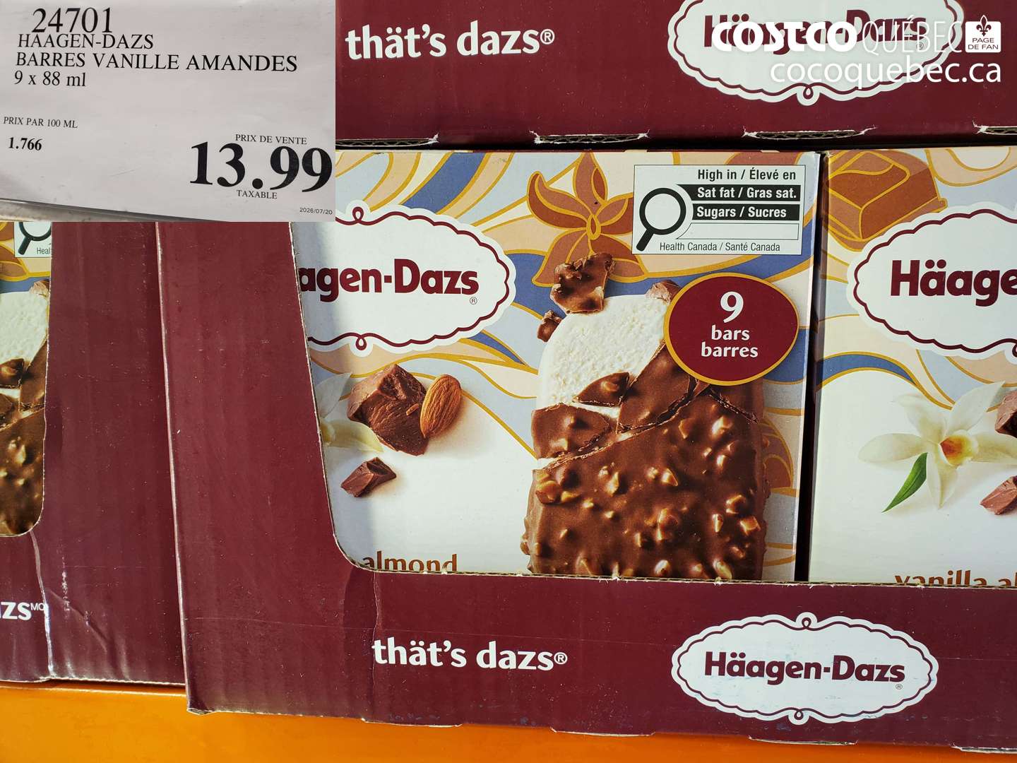 24701 HAAGEN-DAZS BARRES VANILLE AMANDES $13.99