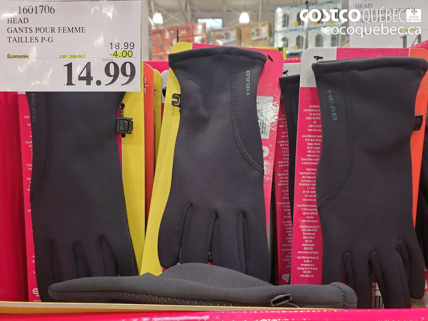 1601706 HEAD GANTS POUR FEMME TAILLES P-G ($4.00 INSTANT SAVINGS EXPIRES ON 2026-09-27) $14.99