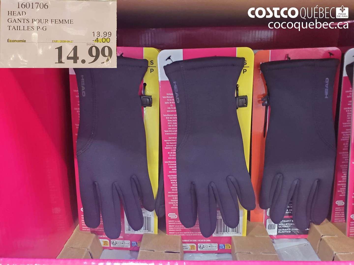 1601706 HEAD GANTS POUR FEMME TAILLES P-G ($4.00 INSTANT SAVINGS EXPIRES ON 2026-09-27) $14.99