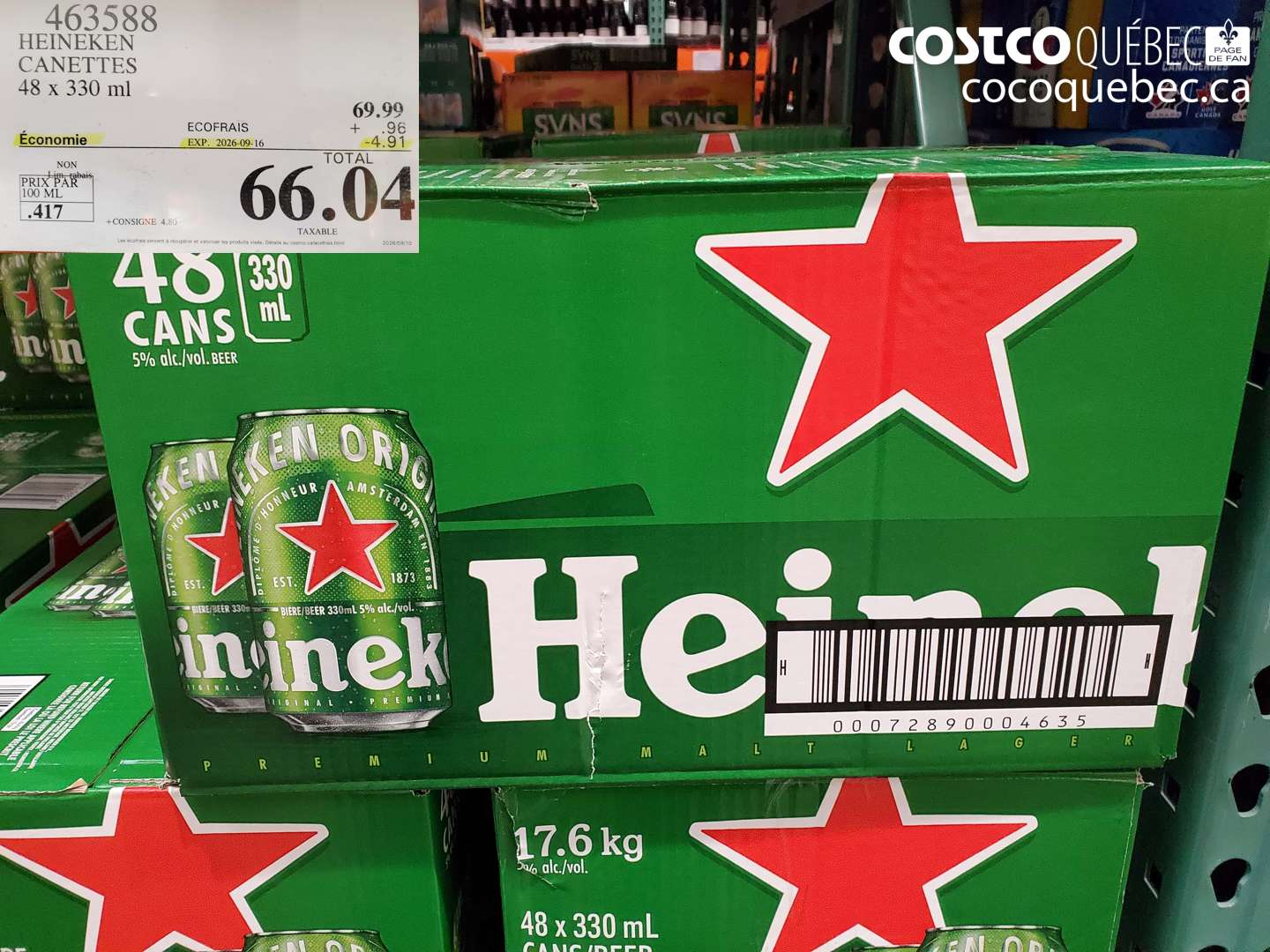 463588 HEINEKEN CANETTES ($4.91 INSTANT SAVINGS EXPIRES ON 2026-09-16) $66.04