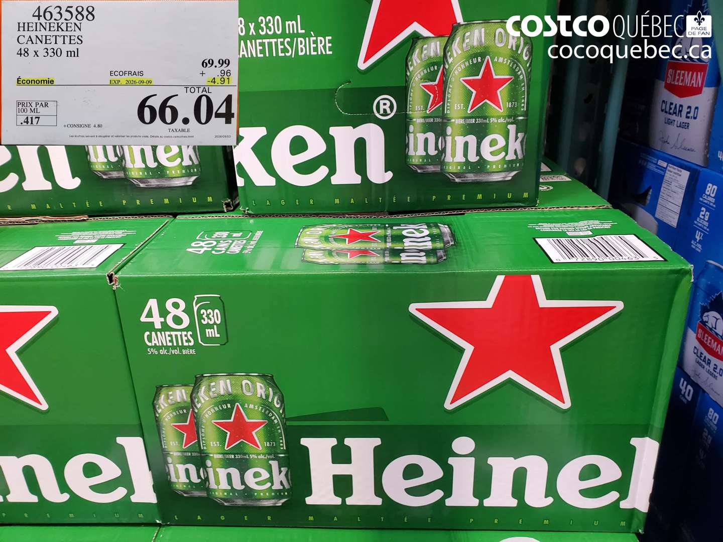 463588 HEINEKEN CANETTES 48 X 330 ML ($4.91 INSTANT SAVINGS EXPIRES ON 2026-09-09) $66.04